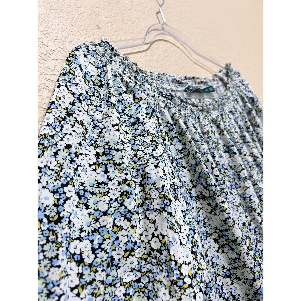 Lauren Ralph Lauren 1X Floral Off Shoulder Ruffle Blouse Blue Boho Cottagecore - Picture 7 of 10